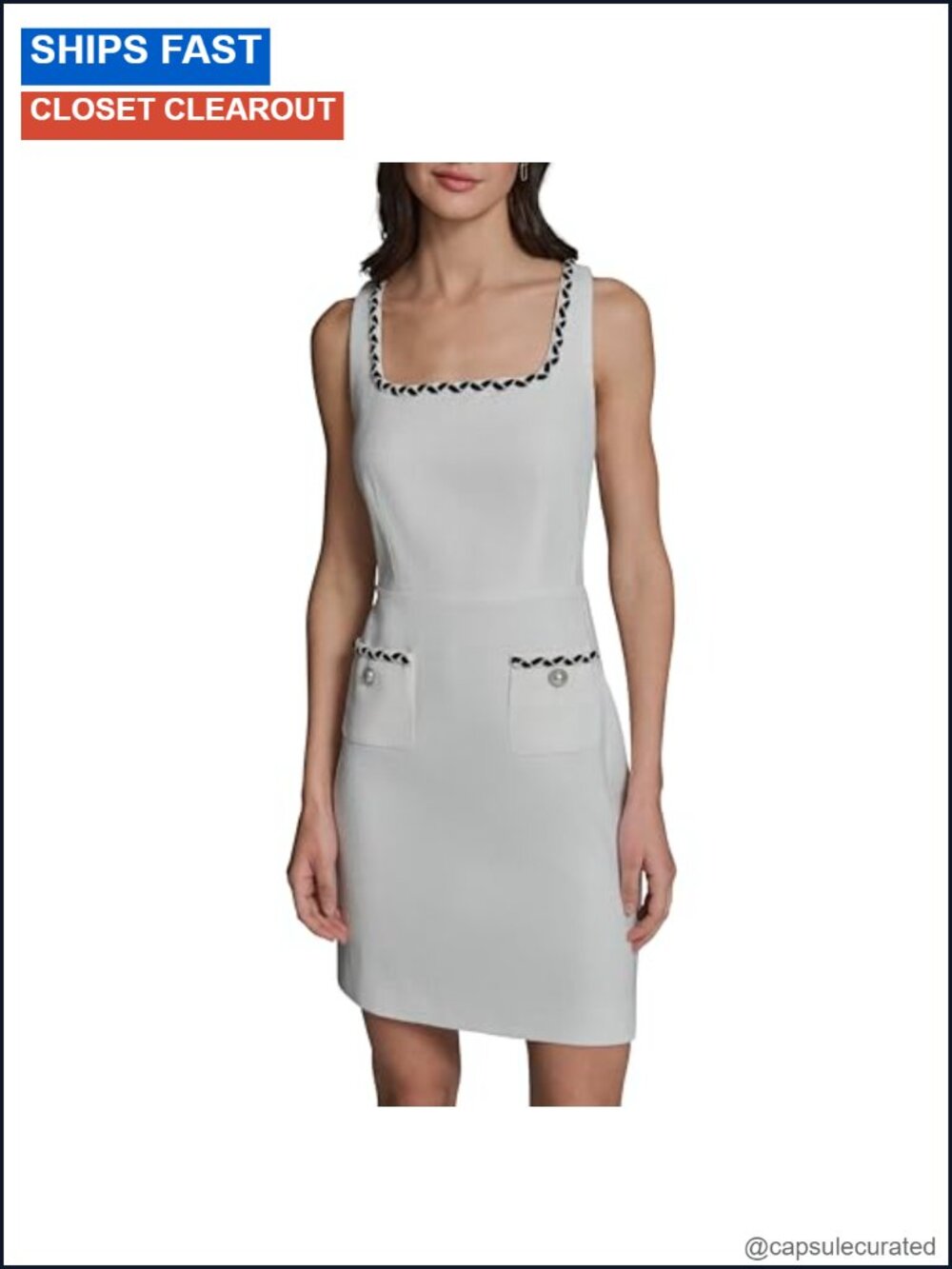 Sleeveless Square Neck Tweed Sheath Mini Dress